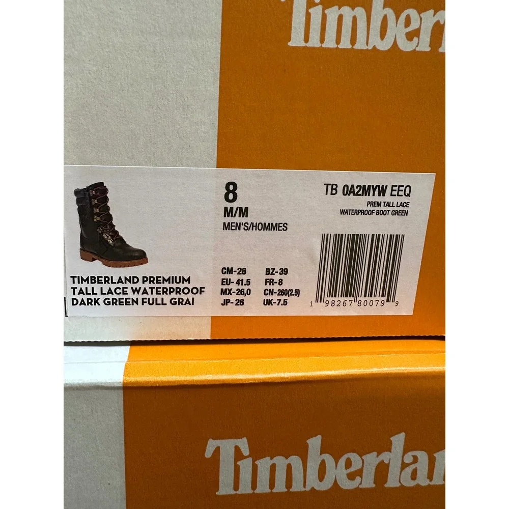Timberland Premium Tall Lace Waterproof Boot Dk Green Full Grain TB 0A2MYW EEQ 8